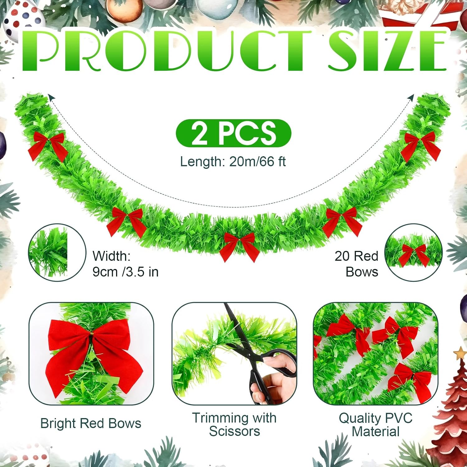 Рождественская зеленая гирлянд – обзор и цена Tinsel Garland Decoration